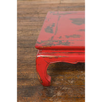 Chinese Qing Dynasty Low Kang Table with Custom Red Distressed Lacquer