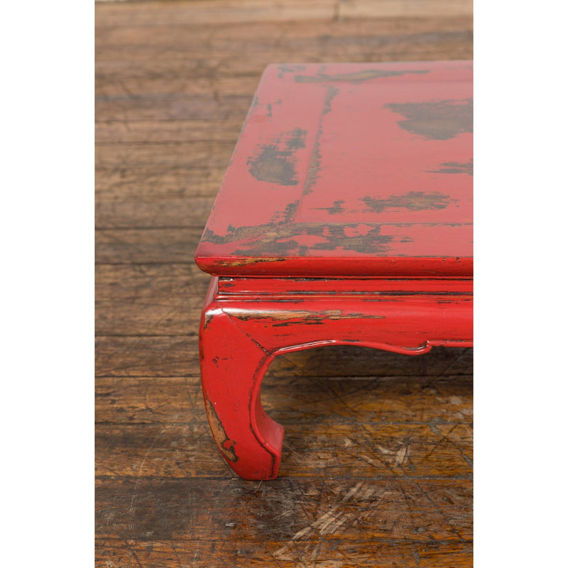 Chinese Qing Dynasty Low Kang Table with Custom Red Distressed Lacquer-YN7605-8. Asian & Chinese Furniture, Art, Antiques, Vintage Home Décor for sale at FEA Home