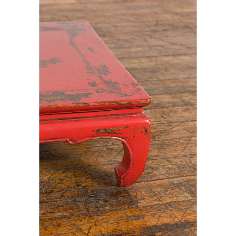 Chinese Qing Dynasty Low Kang Table with Custom Red Distressed Lacquer-YN7605-9. Asian & Chinese Furniture, Art, Antiques, Vintage Home Décor for sale at FEA Home