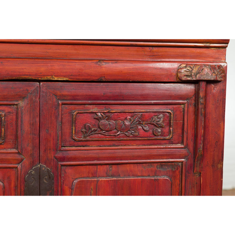 Chinese Red Lacquer Late Qing Dynasty Bedside Cabinet with Carved Décor-YN2617-11. Asian & Chinese Furniture, Art, Antiques, Vintage Home Décor for sale at FEA Home