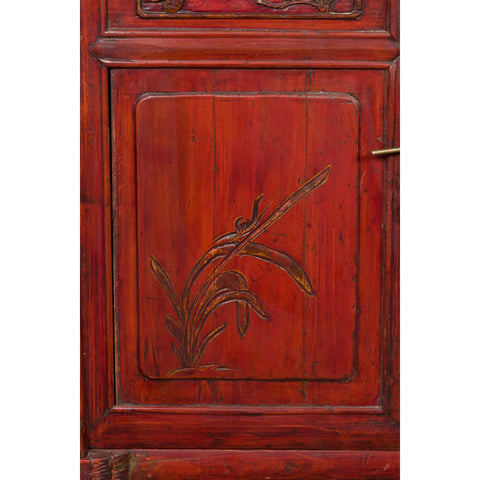 Chinese Red Lacquer Late Qing Dynasty Bedside Cabinet with Carved Décor-YN2617-12. Asian & Chinese Furniture, Art, Antiques, Vintage Home Décor for sale at FEA Home