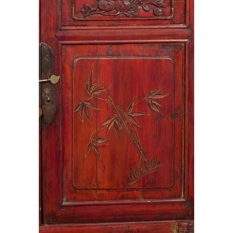 Chinese Red Lacquer Late Qing Dynasty Bedside Cabinet with Carved Décor-YN2617-13. Asian & Chinese Furniture, Art, Antiques, Vintage Home Décor for sale at FEA Home