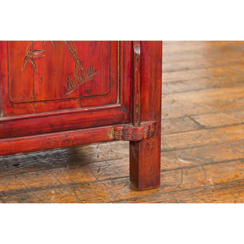 Chinese Red Lacquer Late Qing Dynasty Bedside Cabinet with Carved Décor-YN2617-15. Asian & Chinese Furniture, Art, Antiques, Vintage Home Décor for sale at FEA Home