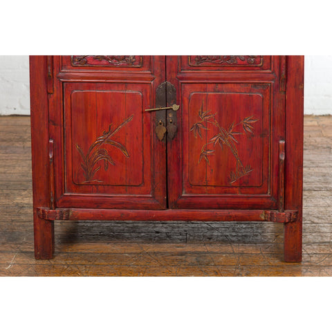 Chinese Red Lacquer Late Qing Dynasty Bedside Cabinet with Carved Décor-YN2617-9. Asian & Chinese Furniture, Art, Antiques, Vintage Home Décor for sale at FEA Home