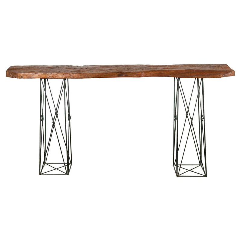 Contemporary Console Table with Reclaimed Wood Top and Metal Bases-1. Asian & Chinese Furniture, Art, Antiques, Vintage Home Décor for sale at FEA Home
