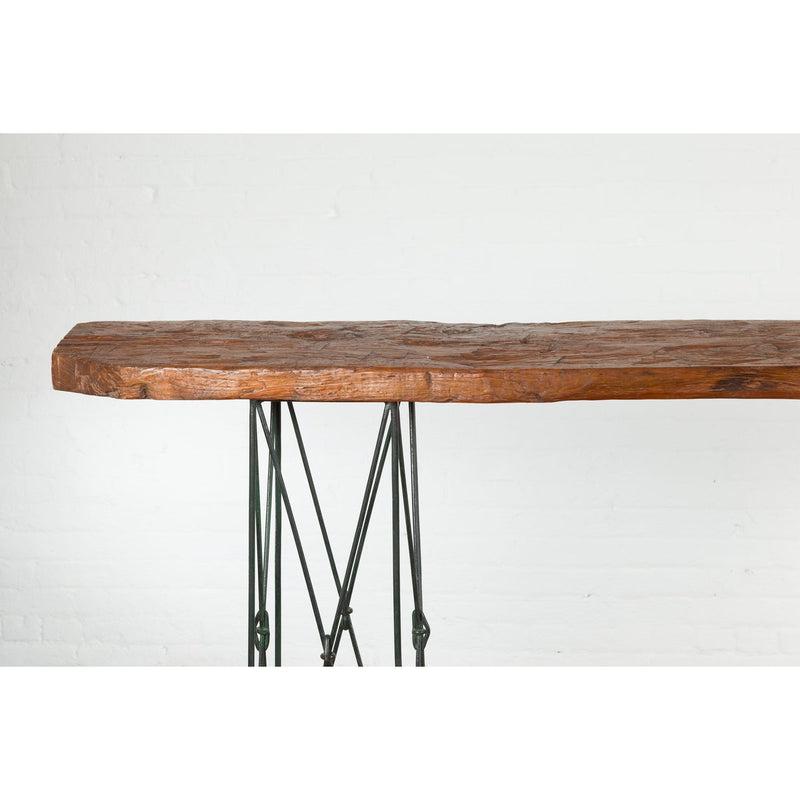 Contemporary Console Table with Reclaimed Wood Top and Metal Bases-YN7593-10. Asian & Chinese Furniture, Art, Antiques, Vintage Home Décor for sale at FEA Home