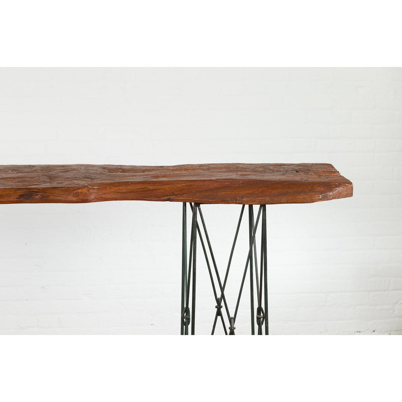 Contemporary Console Table with Reclaimed Wood Top and Metal Bases-YN7593-11. Asian & Chinese Furniture, Art, Antiques, Vintage Home Décor for sale at FEA Home