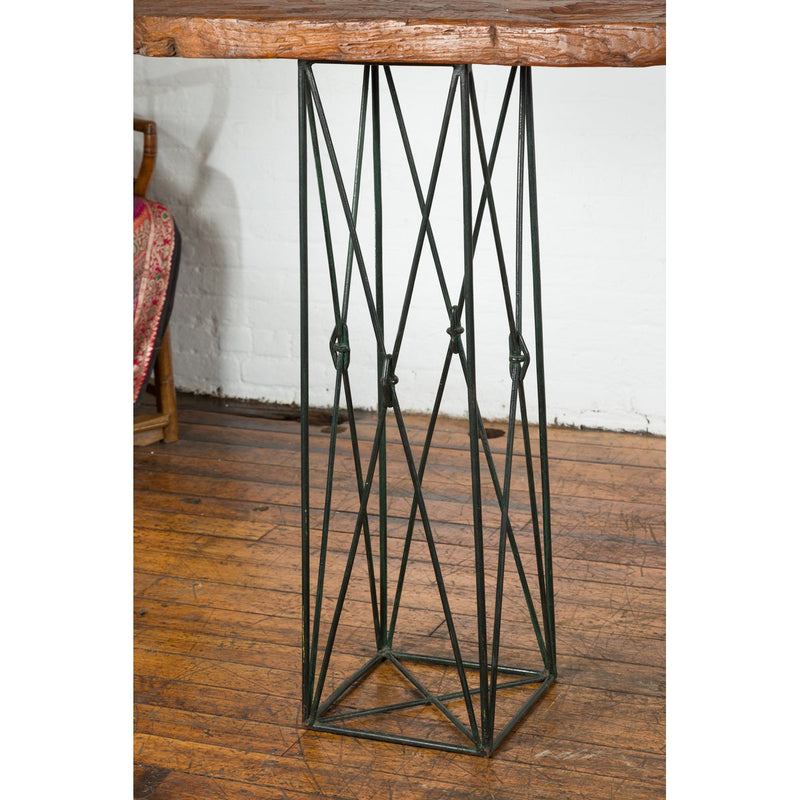 Contemporary Console Table with Reclaimed Wood Top and Metal Bases-YN7593-12. Asian & Chinese Furniture, Art, Antiques, Vintage Home Décor for sale at FEA Home