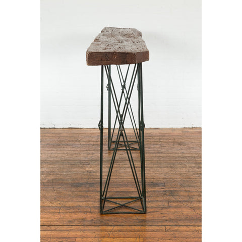 Contemporary Console Table with Reclaimed Wood Top and Metal Bases-YN7593-5. Asian & Chinese Furniture, Art, Antiques, Vintage Home Décor for sale at FEA Home