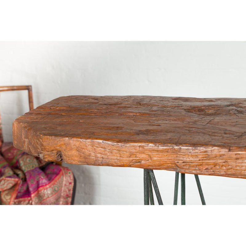 Contemporary Console Table with Reclaimed Wood Top and Metal Bases-YN7593-7. Asian & Chinese Furniture, Art, Antiques, Vintage Home Décor for sale at FEA Home