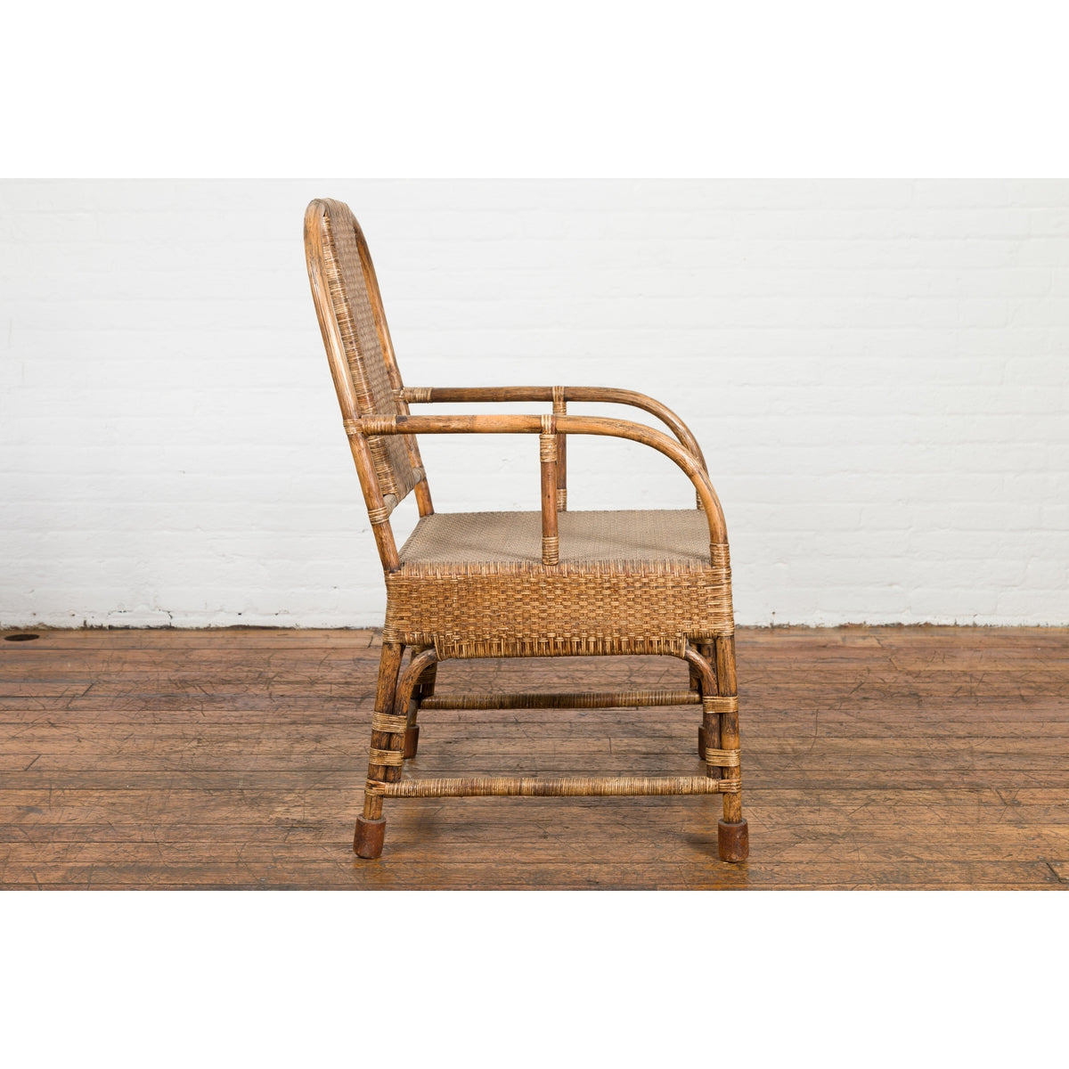 Country Style Burmese Vintage Hand-Woven Rattan Armchair with Rounded Back-11. Asian &amp; Chinese Furniture, Art, Antiques, Vintage Home Décor for sale at FEA Home