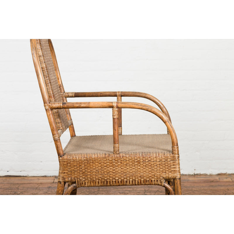Country Style Burmese Vintage Hand-Woven Rattan Armchair with Rounded Back-12. Asian & Chinese Furniture, Art, Antiques, Vintage Home Décor for sale at FEA Home