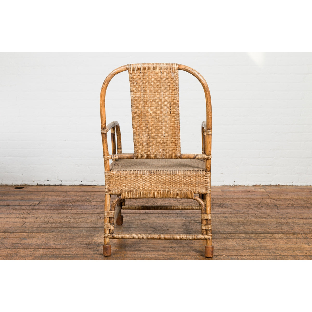 Country Style Burmese Vintage Hand-Woven Rattan Armchair with Rounded Back-13. Asian &amp; Chinese Furniture, Art, Antiques, Vintage Home Décor for sale at FEA Home