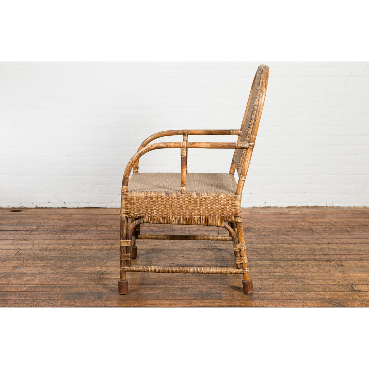Country Style Burmese Vintage Hand-Woven Rattan Armchair with Rounded Back-14. Asian &amp; Chinese Furniture, Art, Antiques, Vintage Home Décor for sale at FEA Home
