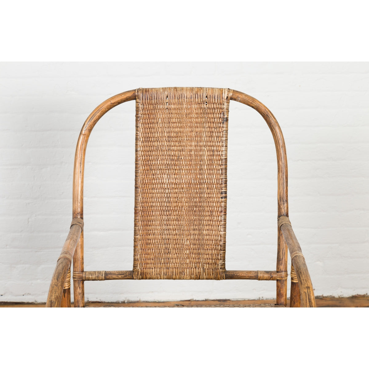 Country Style Burmese Vintage Hand-Woven Rattan Armchair with Rounded Back-4. Asian &amp; Chinese Furniture, Art, Antiques, Vintage Home Décor for sale at FEA Home