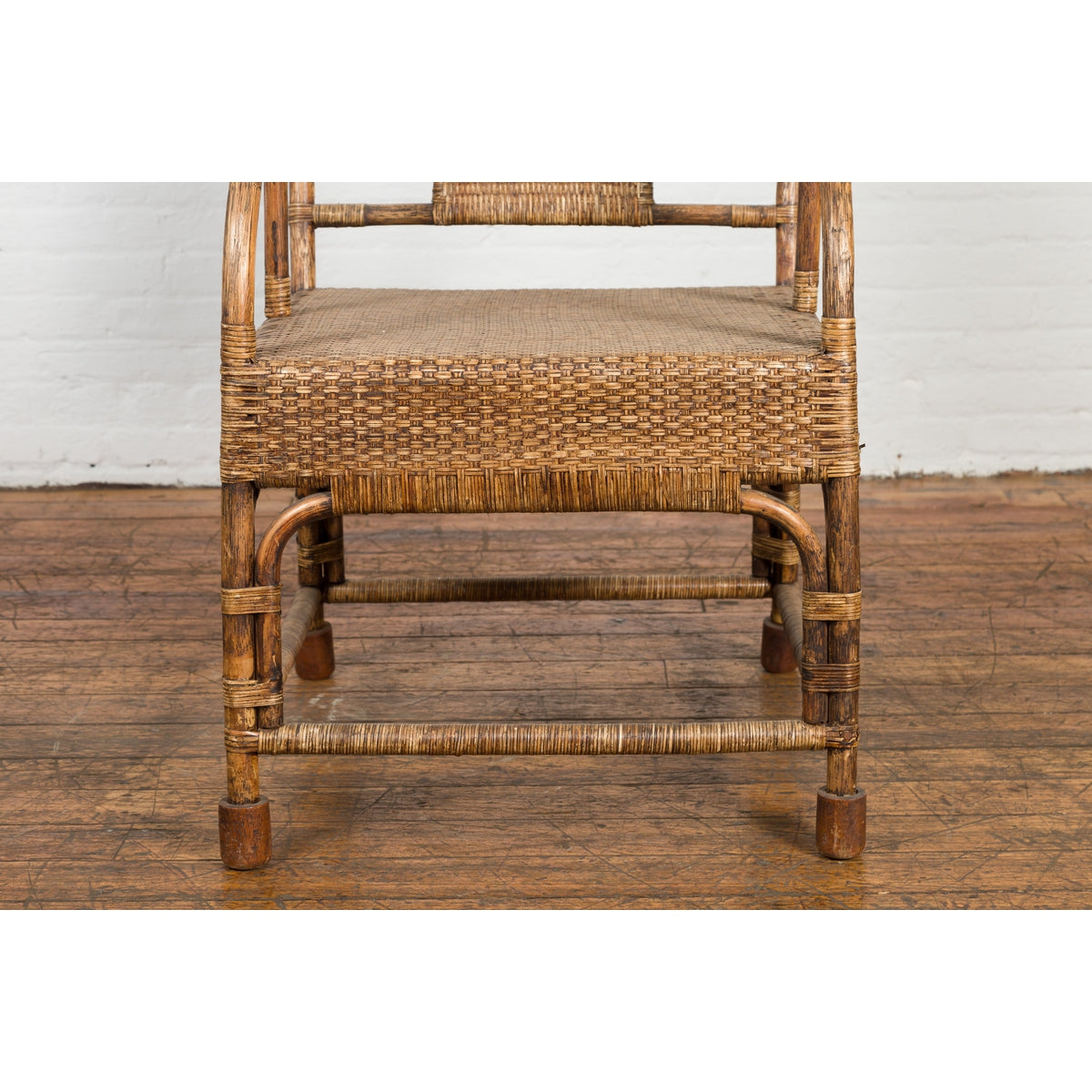Country Style Burmese Vintage Hand-Woven Rattan Armchair with Rounded Back-5. Asian &amp; Chinese Furniture, Art, Antiques, Vintage Home Décor for sale at FEA Home
