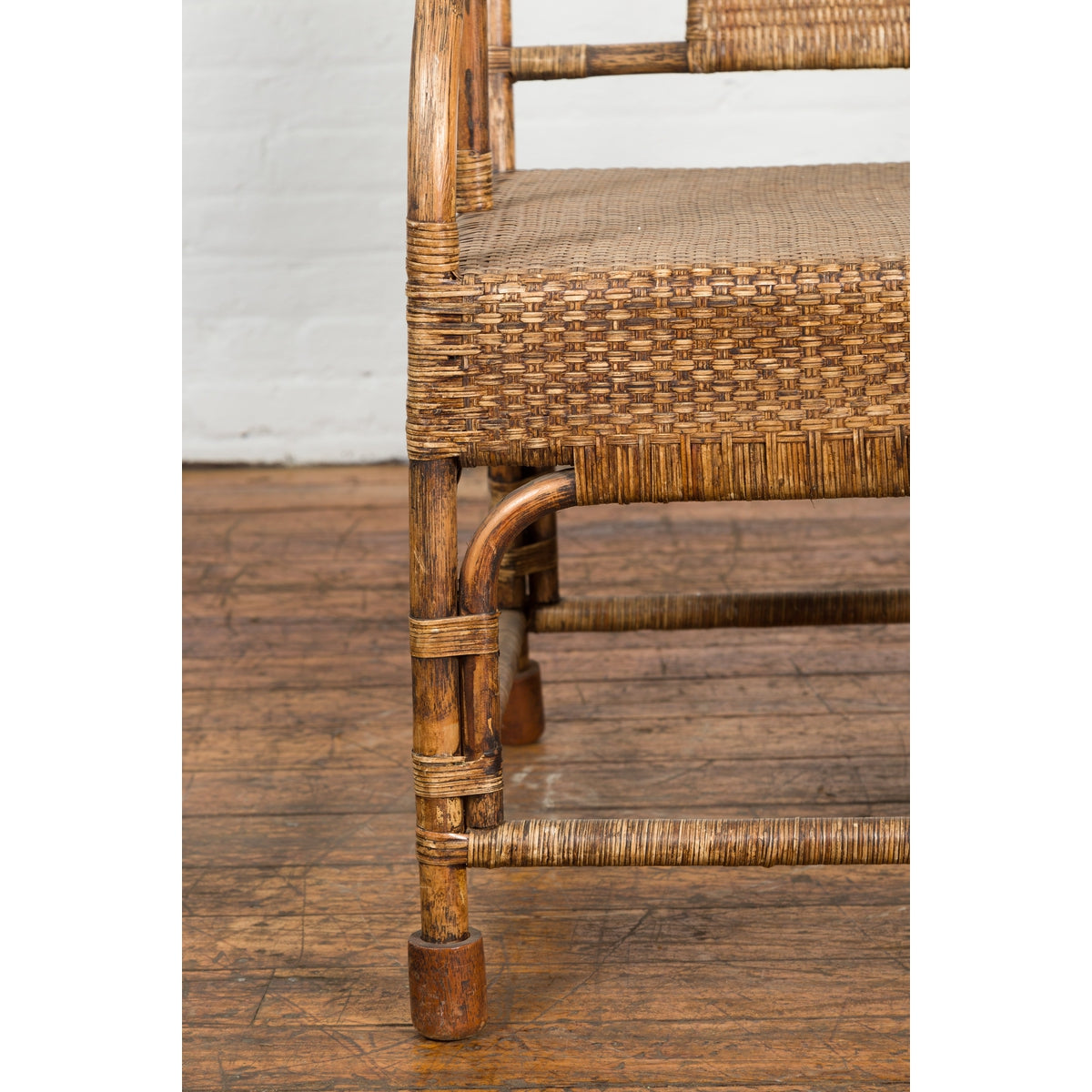 Country Style Burmese Vintage Hand-Woven Rattan Armchair with Rounded Back-7. Asian &amp; Chinese Furniture, Art, Antiques, Vintage Home Décor for sale at FEA Home