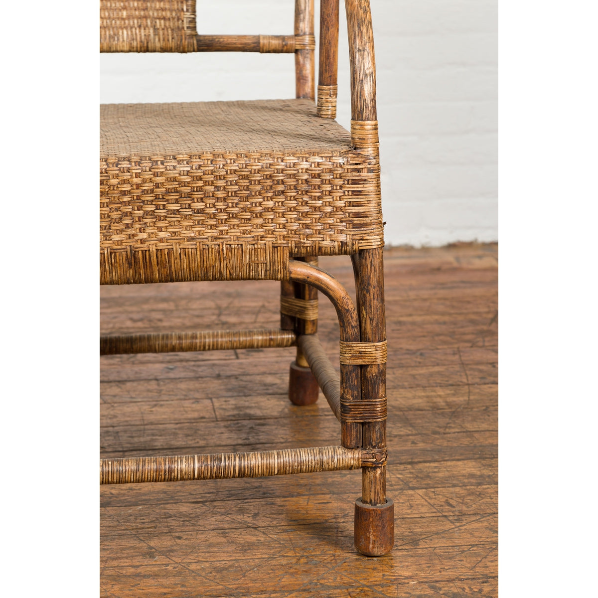 Country Style Burmese Vintage Hand-Woven Rattan Armchair with Rounded Back-8. Asian &amp; Chinese Furniture, Art, Antiques, Vintage Home Décor for sale at FEA Home