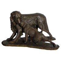 Dog and Cat Bronze Garden Statue, "Opposites Attract"