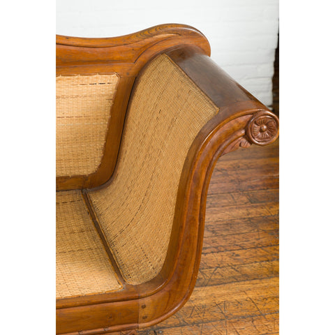 Dutch Colonial Javanese Teak Settee with Carved Décor and Inset Woven Rattan-15. Asian & Chinese Furniture, Art, Antiques, Vintage Home Décor for sale at FEA Home