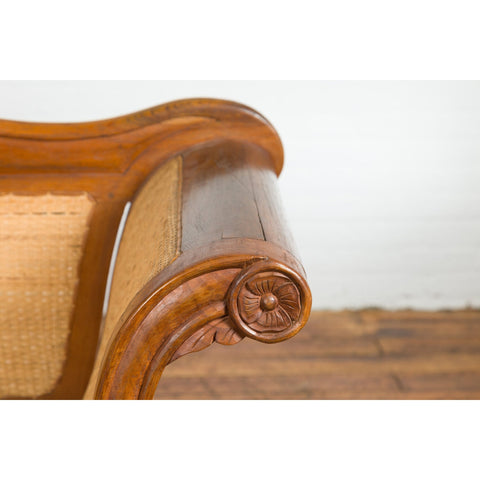 Dutch Colonial Javanese Teak Settee with Carved Décor and Inset Woven Rattan-16. Asian & Chinese Furniture, Art, Antiques, Vintage Home Décor for sale at FEA Home