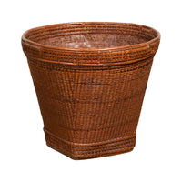 Hand Woven Rattan and Bamboo Thai 19th Century Grain Basket with Tapering Lines