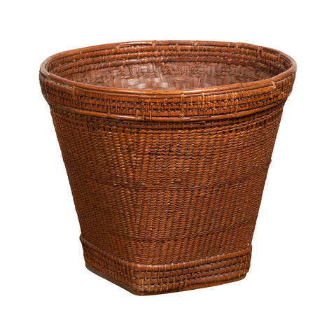 Hand Woven Rattan and Bamboo Thai 19th Century Grain Basket with Tapering Lines-YN7699-1. Asian & Chinese Furniture, Art, Antiques, Vintage Home Décor for sale at FEA Home
