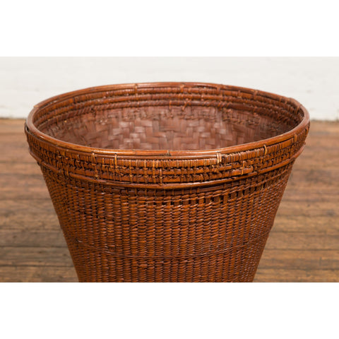 Hand Woven Rattan and Bamboo Thai 19th Century Grain Basket with Tapering Lines-YN7699-10. Asian & Chinese Furniture, Art, Antiques, Vintage Home Décor for sale at FEA Home