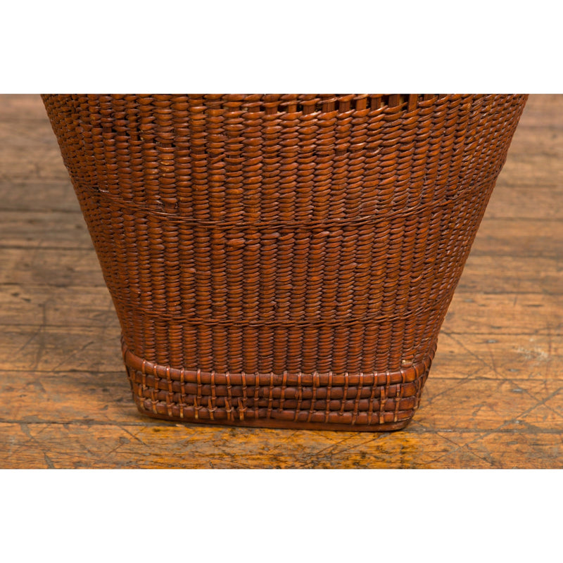 Hand Woven Rattan and Bamboo Thai 19th Century Grain Basket with Tapering Lines-YN7699-13. Asian & Chinese Furniture, Art, Antiques, Vintage Home Décor for sale at FEA Home