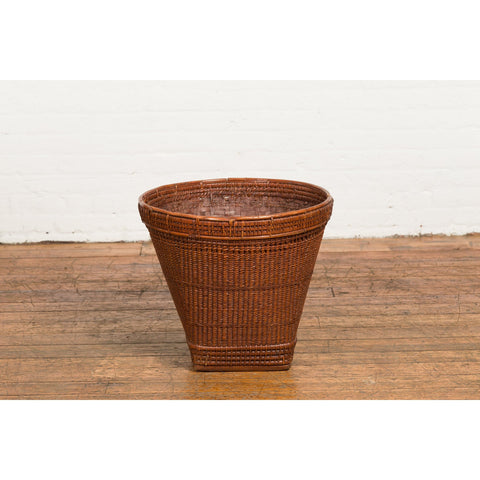 Hand Woven Rattan and Bamboo Thai 19th Century Grain Basket with Tapering Lines-YN7699-14. Asian & Chinese Furniture, Art, Antiques, Vintage Home Décor for sale at FEA Home