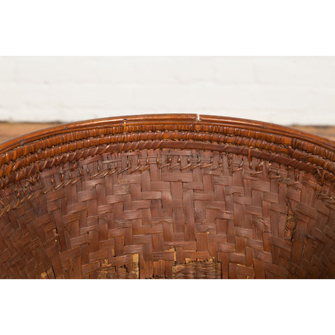 Hand Woven Rattan and Bamboo Thai 19th Century Grain Basket with Tapering Lines-YN7699-16. Asian & Chinese Furniture, Art, Antiques, Vintage Home Décor for sale at FEA Home