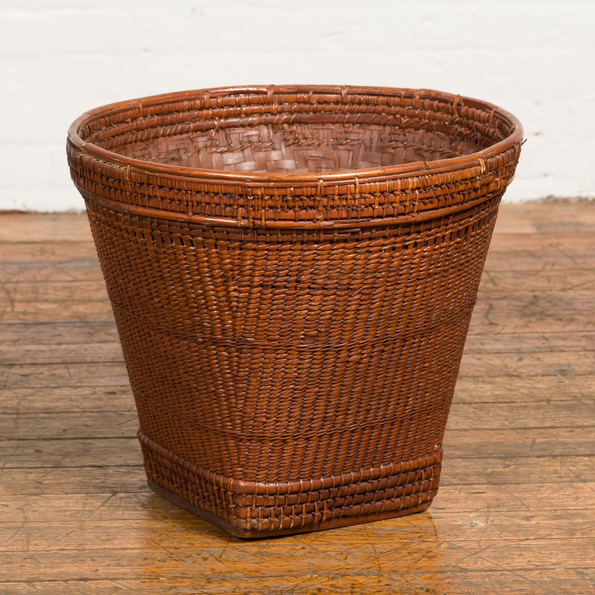 Hand Woven Rattan and Bamboo Thai 19th Century Grain Basket with Tapering Lines-2. Asian & Chinese Furniture, Art, Antiques, Vintage Home Décor for sale at FEA Home