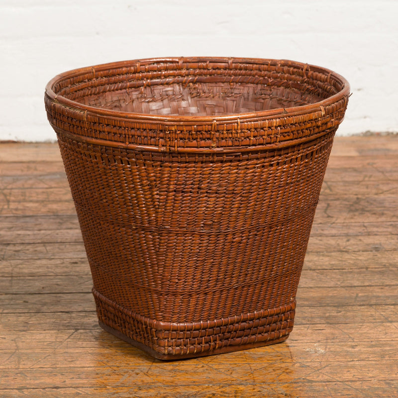 Hand Woven Rattan and Bamboo Thai 19th Century Grain Basket with Tapering Lines-YN7699-2. Asian & Chinese Furniture, Art, Antiques, Vintage Home Décor for sale at FEA Home