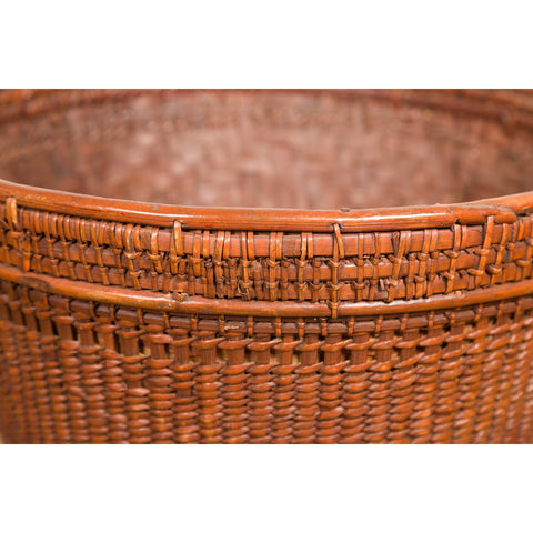 Hand Woven Rattan and Bamboo Thai 19th Century Grain Basket with Tapering Lines-YN7699-6. Asian & Chinese Furniture, Art, Antiques, Vintage Home Décor for sale at FEA Home