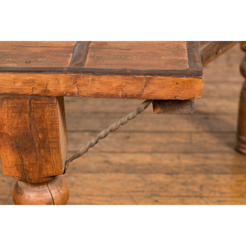 Indian 19th Century Wood Bullock Cart Made into a Coffee Table with Iron Details-YN7712-12. Asian & Chinese Furniture, Art, Antiques, Vintage Home Décor for sale at FEA Home