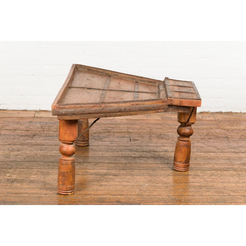 Indian 19th Century Wood Bullock Cart Made into a Coffee Table with Iron Details-YN7712-14. Asian & Chinese Furniture, Art, Antiques, Vintage Home Décor for sale at FEA Home