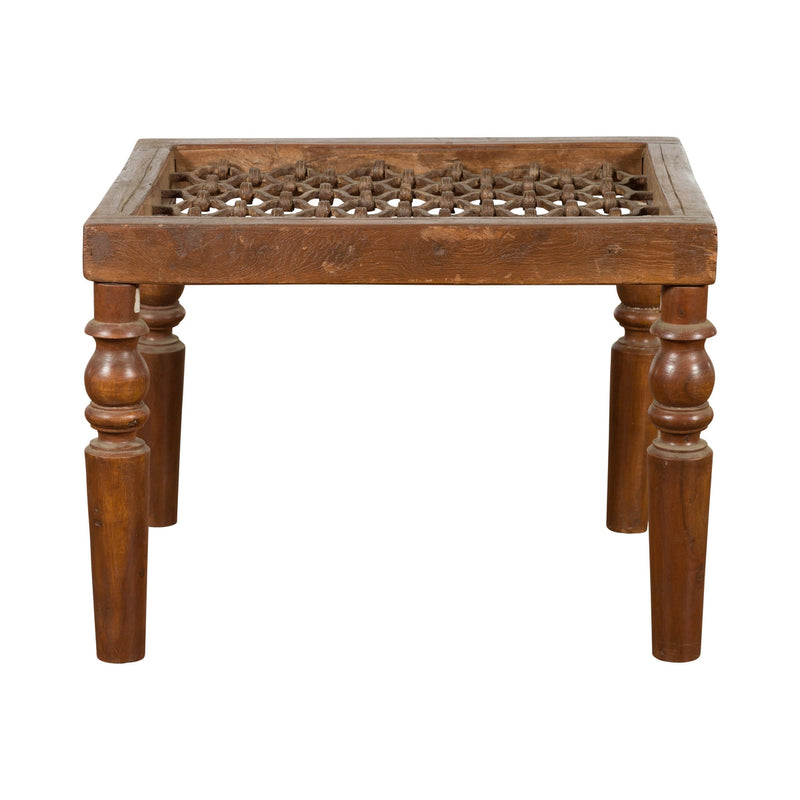 Indian Antique Window Grate Made into a Coffee Table with Turned Baluster Legs-YN7584-1. Asian & Chinese Furniture, Art, Antiques, Vintage Home Décor for sale at FEA Home