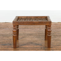 Indian Antique Window Grate Made into a Coffee Table with Turned Baluster Legs-YN7584-10. Asian & Chinese Furniture, Art, Antiques, Vintage Home Décor for sale at FEA Home