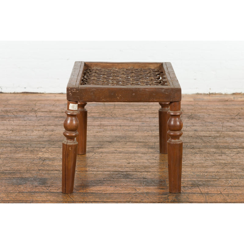 Indian Antique Window Grate Made into a Coffee Table with Turned Baluster Legs-YN7584-11. Asian & Chinese Furniture, Art, Antiques, Vintage Home Décor for sale at FEA Home
