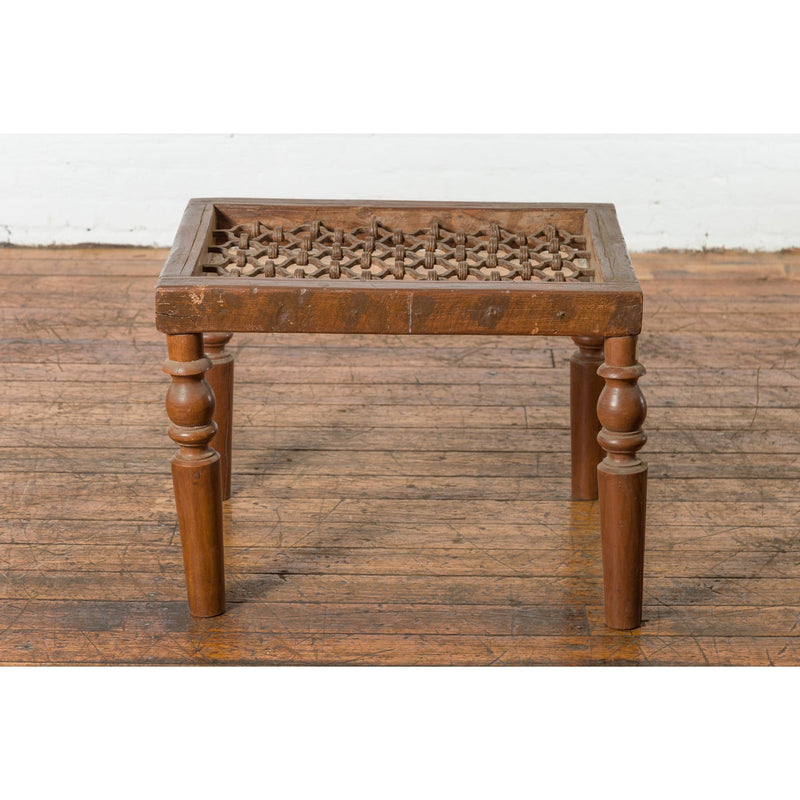 Indian Antique Window Grate Made into a Coffee Table with Turned Baluster Legs-YN7584-13. Asian & Chinese Furniture, Art, Antiques, Vintage Home Décor for sale at FEA Home