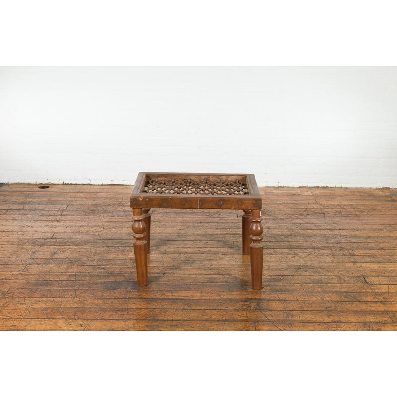 Indian Antique Window Grate Made into a Coffee Table with Turned Baluster Legs-YN7584-14. Asian & Chinese Furniture, Art, Antiques, Vintage Home Décor for sale at FEA Home