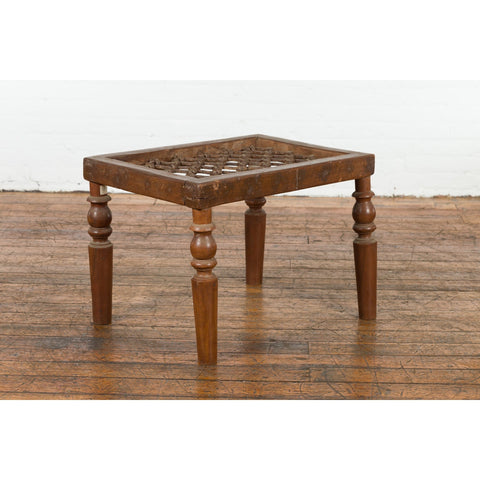 Indian Antique Window Grate Made into a Coffee Table with Turned Baluster Legs-YN7584-2. Asian & Chinese Furniture, Art, Antiques, Vintage Home Décor for sale at FEA Home
