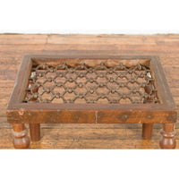 Indian Antique Window Grate Made into a Coffee Table with Turned Baluster Legs-YN7584-4. Asian & Chinese Furniture, Art, Antiques, Vintage Home Décor for sale at FEA Home