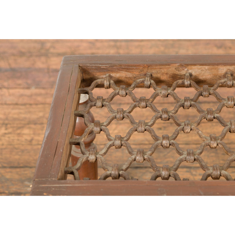 Indian Antique Window Grate Made into a Coffee Table with Turned Baluster Legs-YN7584-5. Asian & Chinese Furniture, Art, Antiques, Vintage Home Décor for sale at FEA Home