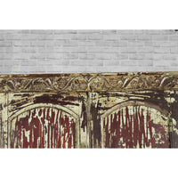 Indian Rustic Painted Wood Cabinet with Carved Foliage and Distressed Patina
