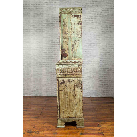 Indian Rustic Painted Wood Cabinet with Carved Foliage and Distressed Patina-14. Asian & Chinese Furniture, Art, Antiques, Vintage Home Décor for sale at FEA Home