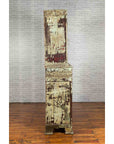 Indian Rustic Painted Wood Cabinet with Carved Foliage and Distressed Patina-9. Asian & Chinese Furniture, Art, Antiques, Vintage Home Décor for sale at FEA Home