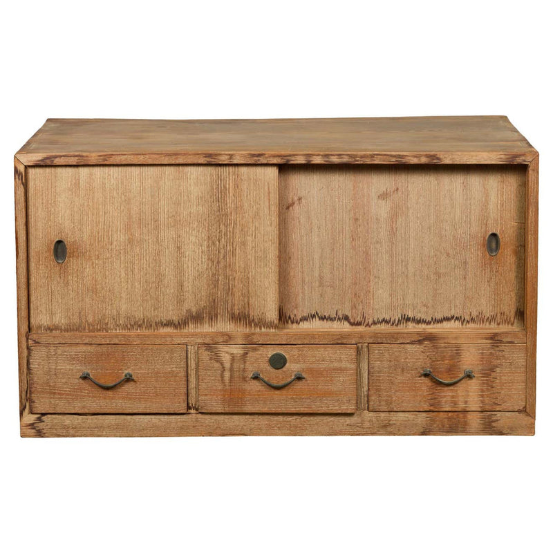 Japanese Early 20th Century Low Storage Cabinet with Sliding Doors and Drawers-YN7630-1. Asian & Chinese Furniture, Art, Antiques, Vintage Home Décor for sale at FEA Home