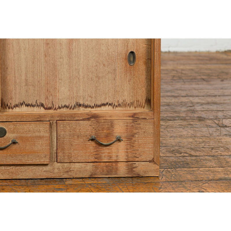 Japanese Early 20th Century Low Storage Cabinet with Sliding Doors and Drawers-18. Asian & Chinese Furniture, Art, Antiques, Vintage Home Décor for sale at FEA Home