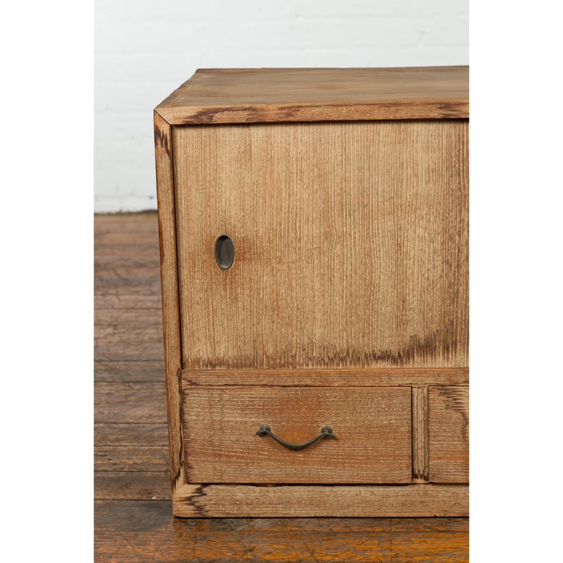 Japanese Early 20th Century Low Storage Cabinet with Sliding Doors and Drawers-YN7630-19. Asian & Chinese Furniture, Art, Antiques, Vintage Home Décor for sale at FEA Home